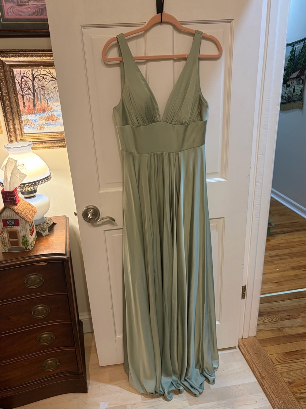 Silky Sage Green A-Line Formal Dress